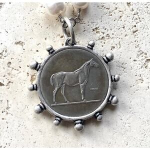 Equestrian Horse Coin Medallion Necklace, French Style